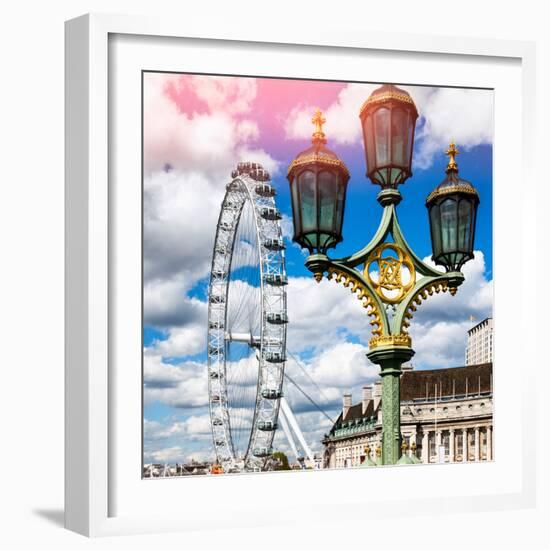 Royal Lamppost UK and London Eye - Millennium Wheel and River Thames - City of London - UK-Philippe Hugonnard-Framed Photographic Print