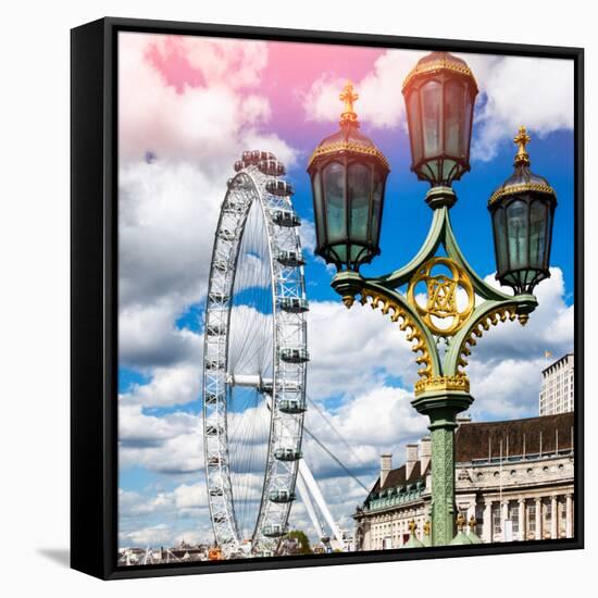 Royal Lamppost UK and London Eye - Millennium Wheel and River Thames - City of London - UK-Philippe Hugonnard-Framed Stretched Canvas