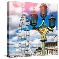 Royal Lamppost UK and London Eye - Millennium Wheel and River Thames - City of London - UK-Philippe Hugonnard-Stretched Canvas