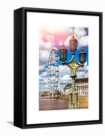 Royal Lamppost UK and London Eye - Millennium Wheel and River Thames - City of London - UK-Philippe Hugonnard-Framed Stretched Canvas