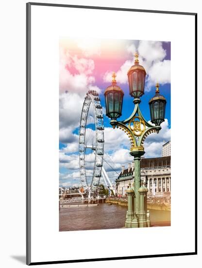 Royal Lamppost UK and London Eye - Millennium Wheel and River Thames - City of London - UK-Philippe Hugonnard-Mounted Art Print