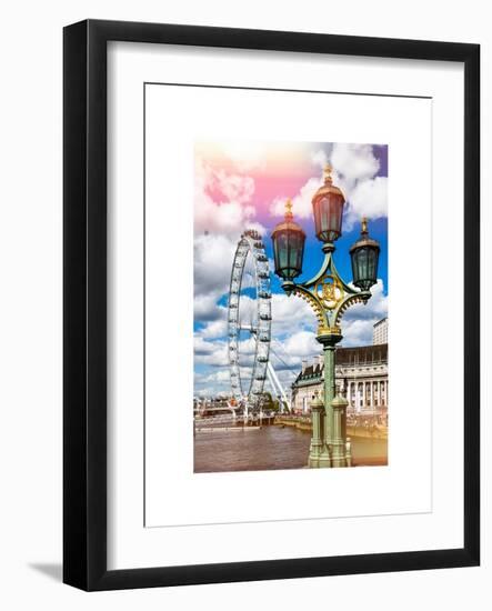 Royal Lamppost UK and London Eye - Millennium Wheel and River Thames - City of London - UK-Philippe Hugonnard-Framed Art Print