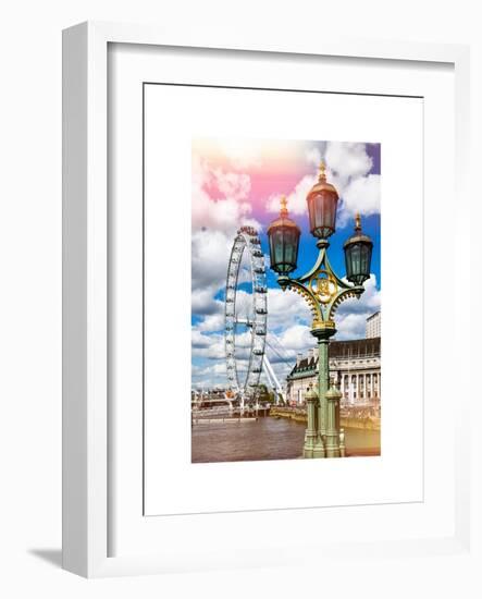 Royal Lamppost UK and London Eye - Millennium Wheel and River Thames - City of London - UK-Philippe Hugonnard-Framed Art Print