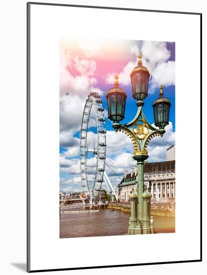 Royal Lamppost UK and London Eye - Millennium Wheel and River Thames - City of London - UK-Philippe Hugonnard-Mounted Art Print