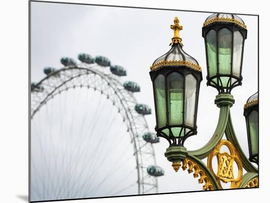 Royal Lamppost UK and London Eye - Millennium Wheel - London - UK - England - United Kingdom-Philippe Hugonnard-Mounted Photographic Print