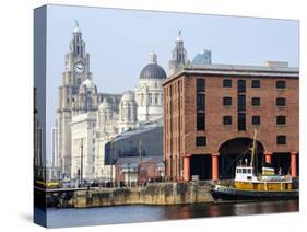 Royal Liver Building and Albert Docks, UNESCO World Heritage Site, Liverpool, Merseyside, England, -Chris Hepburn-Stretched Canvas