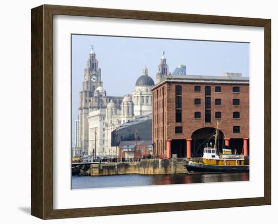 Royal Liver Building and Albert Docks, UNESCO World Heritage Site, Liverpool, Merseyside, England, -Chris Hepburn-Framed Photographic Print