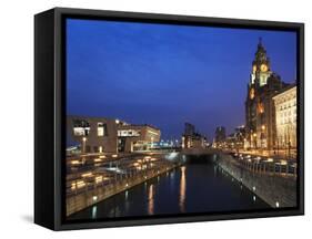 Royal Liver Building at Dusk, Pier Head, UNESCO World Heritage Site, Liverpool, Merseyside, England-Chris Hepburn-Framed Stretched Canvas