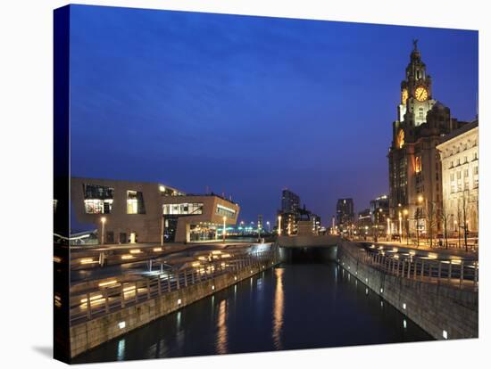 Royal Liver Building at Dusk, Pier Head, UNESCO World Heritage Site, Liverpool, Merseyside, England-Chris Hepburn-Stretched Canvas