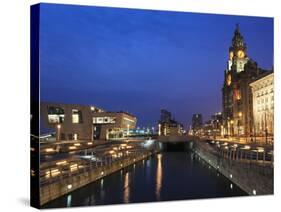 Royal Liver Building at Dusk, Pier Head, UNESCO World Heritage Site, Liverpool, Merseyside, England-Chris Hepburn-Stretched Canvas