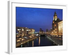 Royal Liver Building at Dusk, Pier Head, UNESCO World Heritage Site, Liverpool, Merseyside, England-Chris Hepburn-Framed Photographic Print