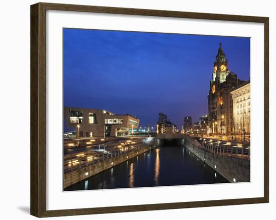 Royal Liver Building at Dusk, Pier Head, UNESCO World Heritage Site, Liverpool, Merseyside, England-Chris Hepburn-Framed Photographic Print