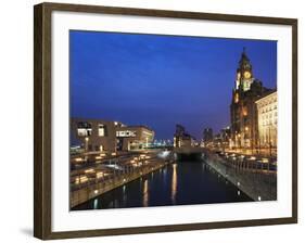 Royal Liver Building at Dusk, Pier Head, UNESCO World Heritage Site, Liverpool, Merseyside, England-Chris Hepburn-Framed Photographic Print