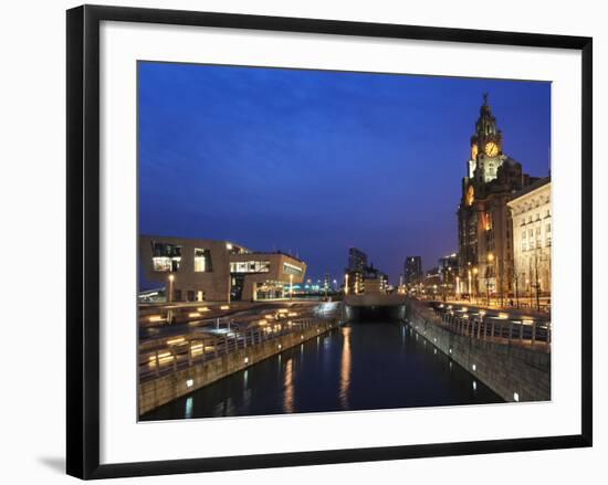 Royal Liver Building at Dusk, Pier Head, UNESCO World Heritage Site, Liverpool, Merseyside, England-Chris Hepburn-Framed Photographic Print