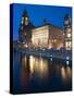 Royal Liver Building at Dusk, Pier Head, UNESCO World Heritage Site, Liverpool, Merseyside, England-Chris Hepburn-Stretched Canvas