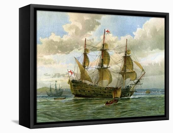 Royal Navy Battle Ship, C1650-William Frederick Mitchell-Framed Stretched Canvas