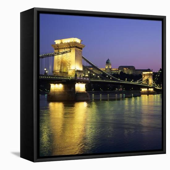 Royal Palace (Budavari Palota) (Buda Castle) and Chain Bridge at Dusk, UNESCO World Heritage Site,-Stuart Black-Framed Stretched Canvas