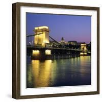 Royal Palace (Budavari Palota) (Buda Castle) and Chain Bridge at Dusk, UNESCO World Heritage Site,-Stuart Black-Framed Photographic Print