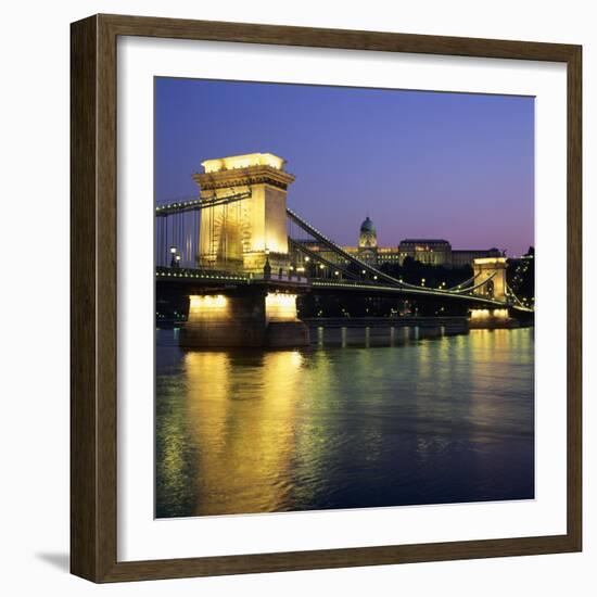 Royal Palace (Budavari Palota) (Buda Castle) and Chain Bridge at Dusk, UNESCO World Heritage Site,-Stuart Black-Framed Photographic Print