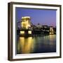 Royal Palace (Budavari Palota) (Buda Castle) and Chain Bridge at Dusk, UNESCO World Heritage Site,-Stuart Black-Framed Photographic Print