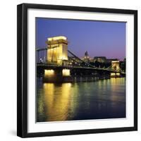 Royal Palace (Budavari Palota) (Buda Castle) and Chain Bridge at Dusk, UNESCO World Heritage Site,-Stuart Black-Framed Photographic Print