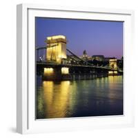 Royal Palace (Budavari Palota) (Buda Castle) and Chain Bridge at Dusk, UNESCO World Heritage Site,-Stuart Black-Framed Photographic Print