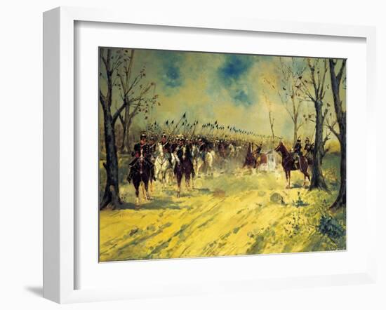 Royal Piedmont Cavalry Regiment on March-Antonio Mancini-Framed Giclee Print