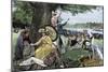 Royal Regate of Henley (Or Henley on Thames, England), circa 1880. Spectators Take a Picnic on the-null-Mounted Giclee Print