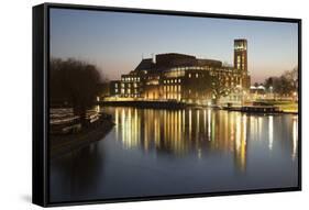 Royal Shakespeare Theatre Lit Up at Dusk Beside River Avon, Stratford-Upon-Avon, Warwickshire-Stuart Black-Framed Stretched Canvas