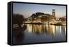 Royal Shakespeare Theatre Lit Up at Dusk Beside River Avon, Stratford-Upon-Avon, Warwickshire-Stuart Black-Framed Stretched Canvas