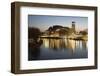 Royal Shakespeare Theatre Lit Up at Dusk Beside River Avon, Stratford-Upon-Avon, Warwickshire-Stuart Black-Framed Photographic Print