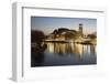 Royal Shakespeare Theatre Lit Up at Dusk Beside River Avon, Stratford-Upon-Avon, Warwickshire-Stuart Black-Framed Photographic Print