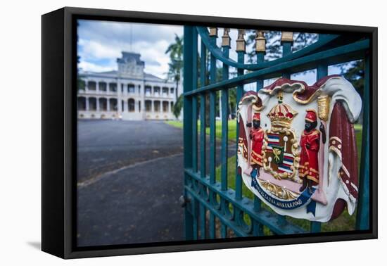 Royal Signs before the Iolani Palace, Honolulu, Oahu, Hawaii, United States of America, Pacific-Michael Runkel-Framed Stretched Canvas