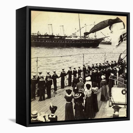 Royal Yacht Passing the Battleship HMS Nile, Coronation Review, Spithead, Hampshire, 1902-Underwood & Underwood-Framed Stretched Canvas