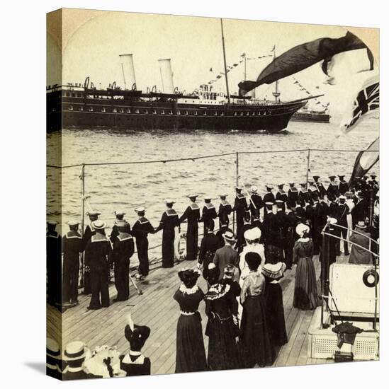 Royal Yacht Passing the Battleship HMS Nile, Coronation Review, Spithead, Hampshire, 1902-Underwood & Underwood-Stretched Canvas