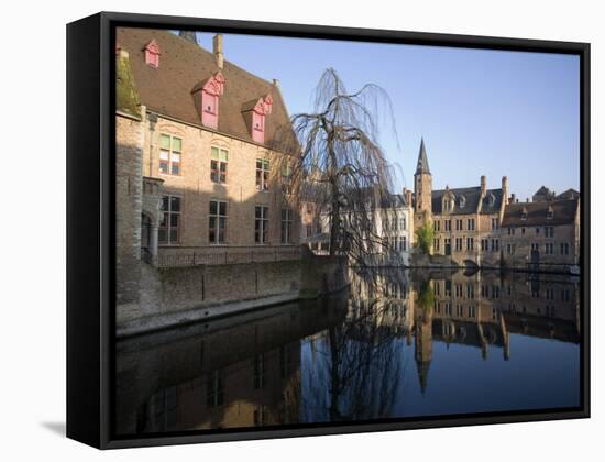 Rozenhoedkaai and Belfry from Braambergstraat, Near Markt, Central Bruges, Belgium-White Gary-Framed Stretched Canvas