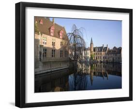 Rozenhoedkaai and Belfry from Braambergstraat, Near Markt, Central Bruges, Belgium-White Gary-Framed Photographic Print