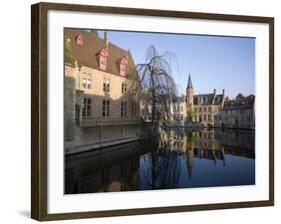 Rozenhoedkaai and Belfry from Braambergstraat, Near Markt, Central Bruges, Belgium-White Gary-Framed Photographic Print