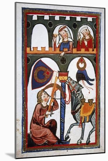 Rubin in a Castle Sending a Message to His Loved with a Crossbow. Codex Manesse (Ca.1300)-null-Mounted Giclee Print