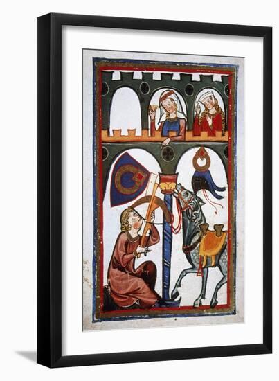 Rubin in a Castle Sending a Message to His Loved with a Crossbow. Codex Manesse (Ca.1300)-null-Framed Premium Giclee Print