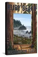 Ruby Beach and Forest - Washington Coast-Lantern Press-Stretched Canvas