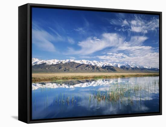 Ruby Mountains and Slough along Franklin Lake, UX Ranch, Great Basin, Nevada, USA-Scott T. Smith-Framed Stretched Canvas