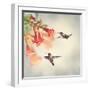 Ruby Throated Hummingbirds Hover over Trumpet Vine-Svetlana Foote-Framed Photographic Print