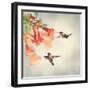 Ruby Throated Hummingbirds Hover over Trumpet Vine-Svetlana Foote-Framed Photographic Print