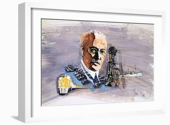 Rudolf Diesel Against Background of Trains, Boats and Docks-Enlish School-Framed Giclee Print