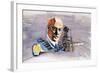 Rudolf Diesel Against Background of Trains, Boats and Docks-Enlish School-Framed Giclee Print