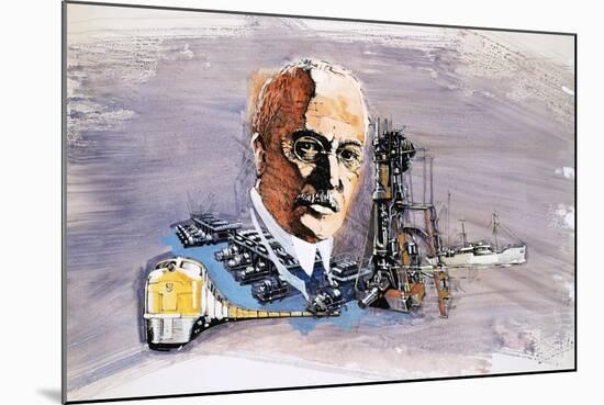 Rudolf Diesel Against Background of Trains, Boats and Docks-Enlish School-Mounted Giclee Print