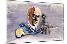 Rudolf Diesel Against Background of Trains, Boats and Docks-Enlish School-Mounted Giclee Print
