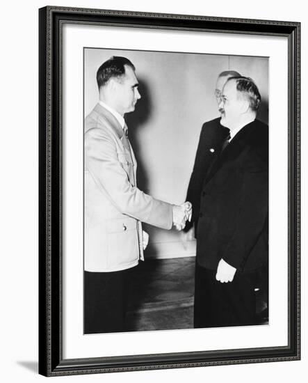 Rudolf Hess (Left) Greeted Russian Premier Vyacheslav Molotov in Berlin on Nov. 12, 1940-null-Framed Photo