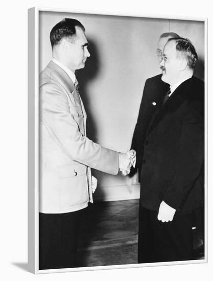 Rudolf Hess (Left) Greeted Russian Premier Vyacheslav Molotov in Berlin on Nov. 12, 1940-null-Framed Photo